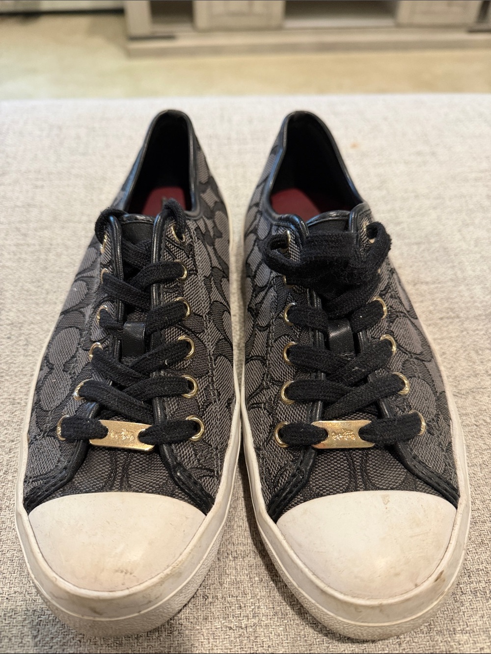 Coach Black Signature Canvas Low-Top Sneakers with Gold Accents